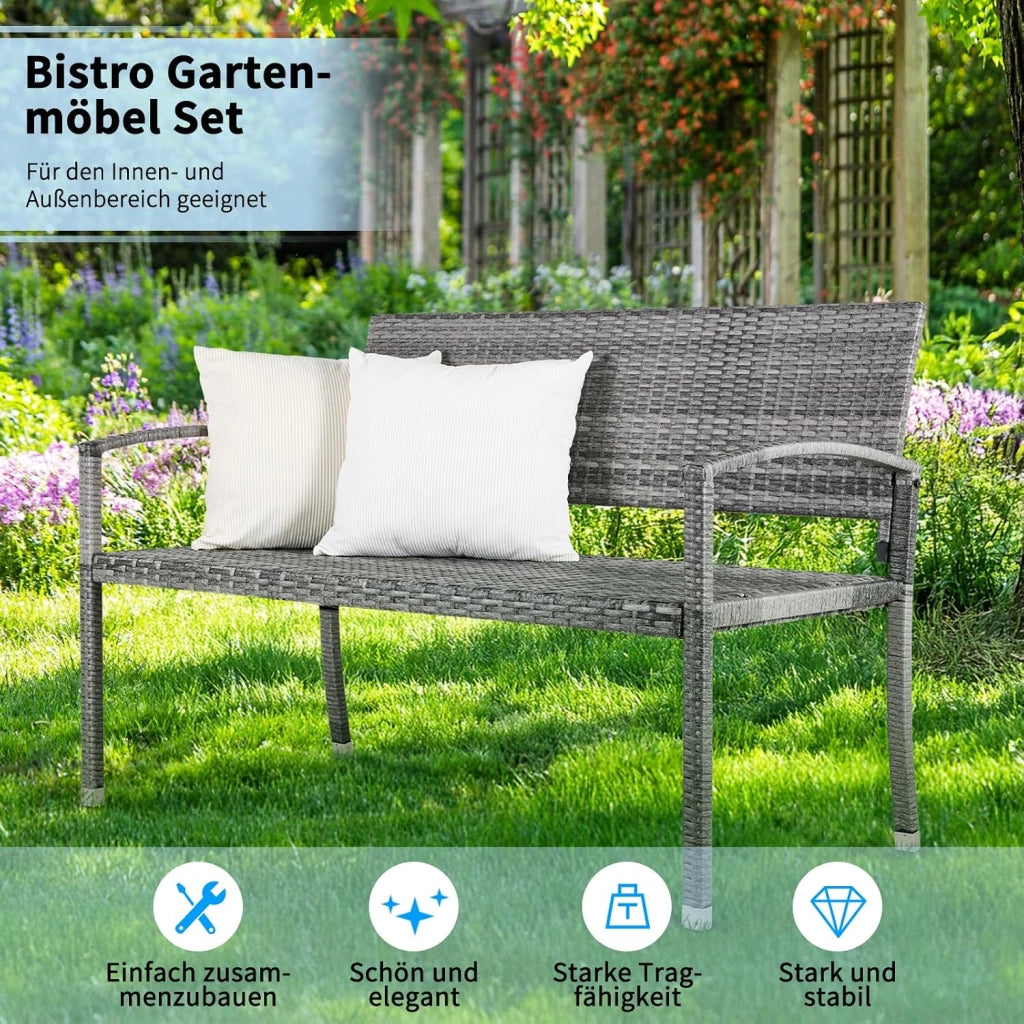 Panca da Giardino in Rattan, Panca da Balcone a 2 Posti, Resistente Alle Intemperie, Rattan Monofacciale, Sedia da Giardino per Esterno, Terrazze e Balcone, 122x60x85 cm, Grigia