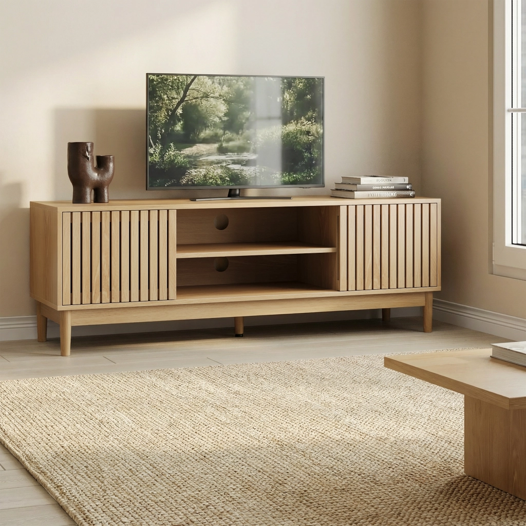 Mobile TV con Vano Contenitore Mid-Century ¨C MINIMAL ¨C Rovere, 140 cm, per TV 55/65 Pollici