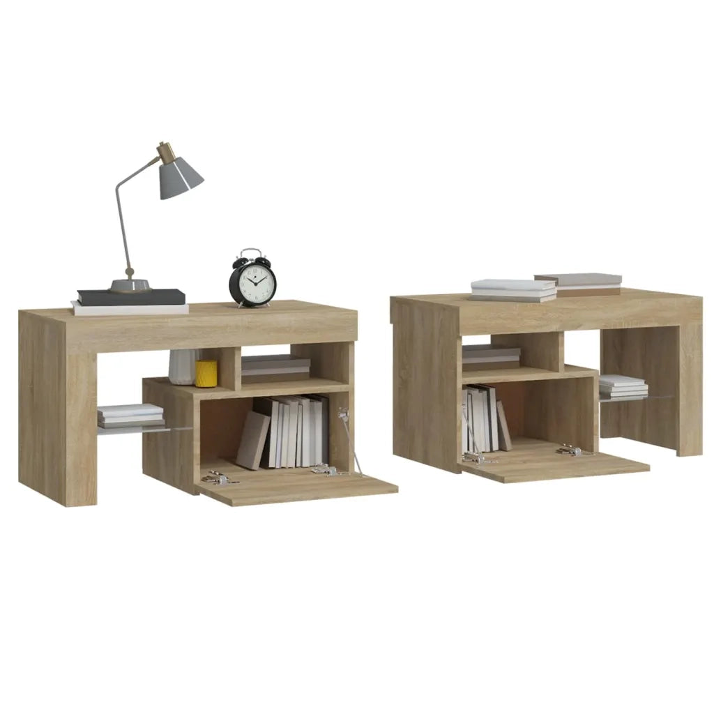 Comodini 2 pz con Luci a LED Rovere Sonoma 70x36,5x40 cm 3152772