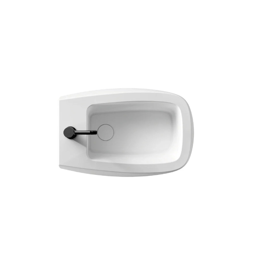 Coppia Di Sanitari Alice Ceramica Da Terra Filo Muro Senza Brida Bianco Lucido "Nur"