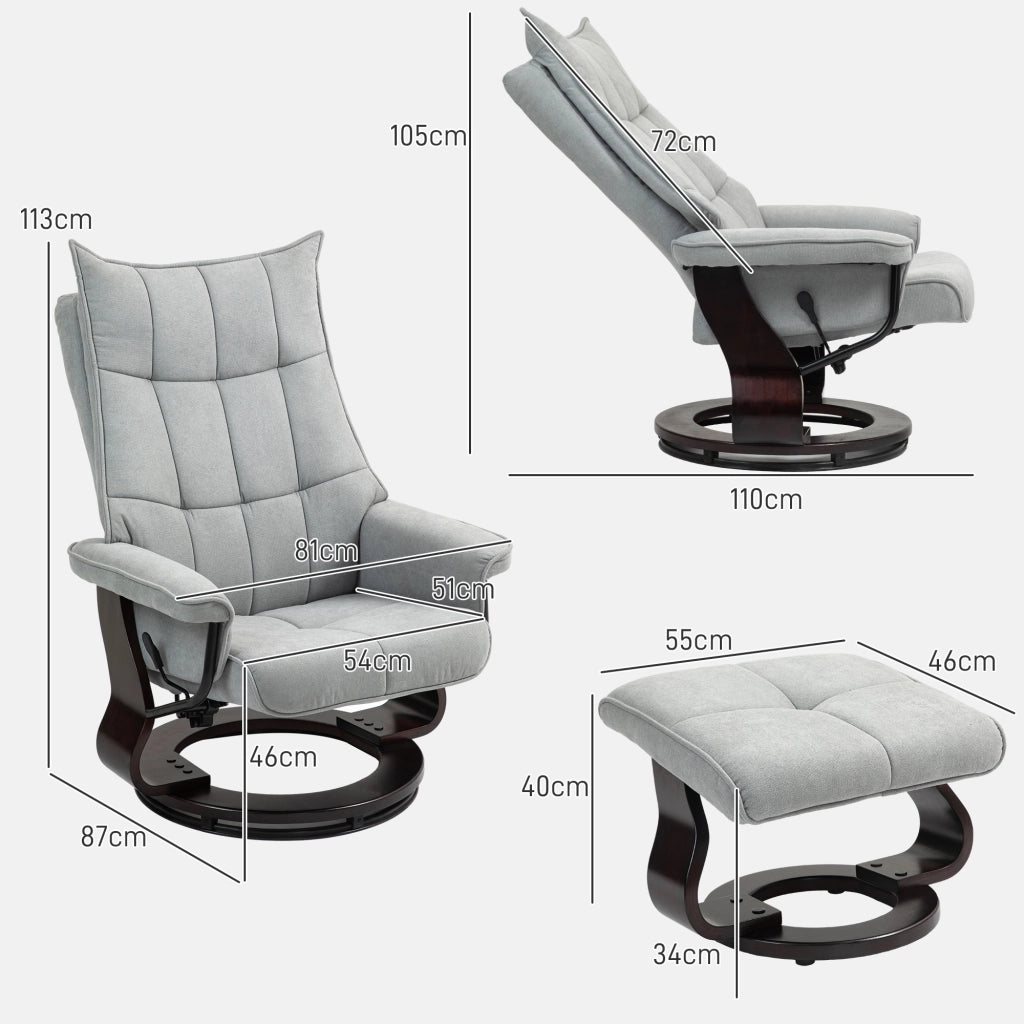 Poltrona Relax Girevole con Poggiapiedi in Velluto ¨C Zephmum ¨C Grigio