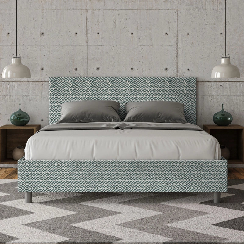 Letto imbottito Matrimoniale 160x200 cm tessuto Aragona Adele - Con rete,Azzurro