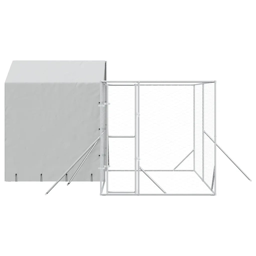 Cuccia Cani da Esterno Tetto Argento 4x4x2,5 m Acciaio Zincato 3190478