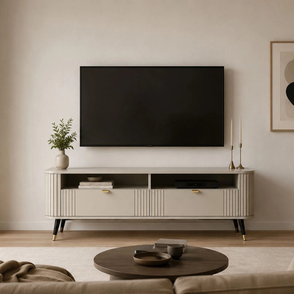 Limefa, Mobile Porta tv 2 Cassetti, 138x40x53h cm Beige