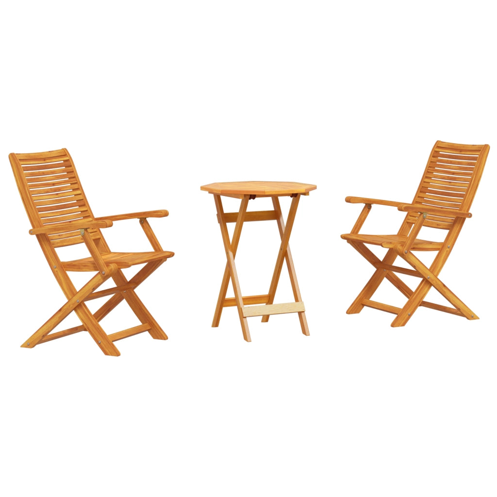 Set Bistro Pieghevole a 3 Pezzi in Legno Massello di Acacia