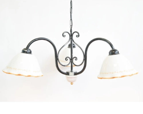 LAMPADE LINEA VINTAGE LAMPADARIO 3 LUCI CERAMICA GIALLA