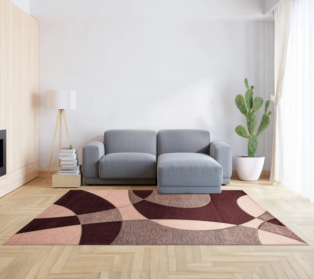 Tappeto Arredo Moderno Morbido in Ciniglia Ingresso Antiscivolo Prodotto Italiano  Soggiorno Camera Salotto Disegni Piazzati Cotone Varie Misure Grande Hills/Vino - 65x300 cm