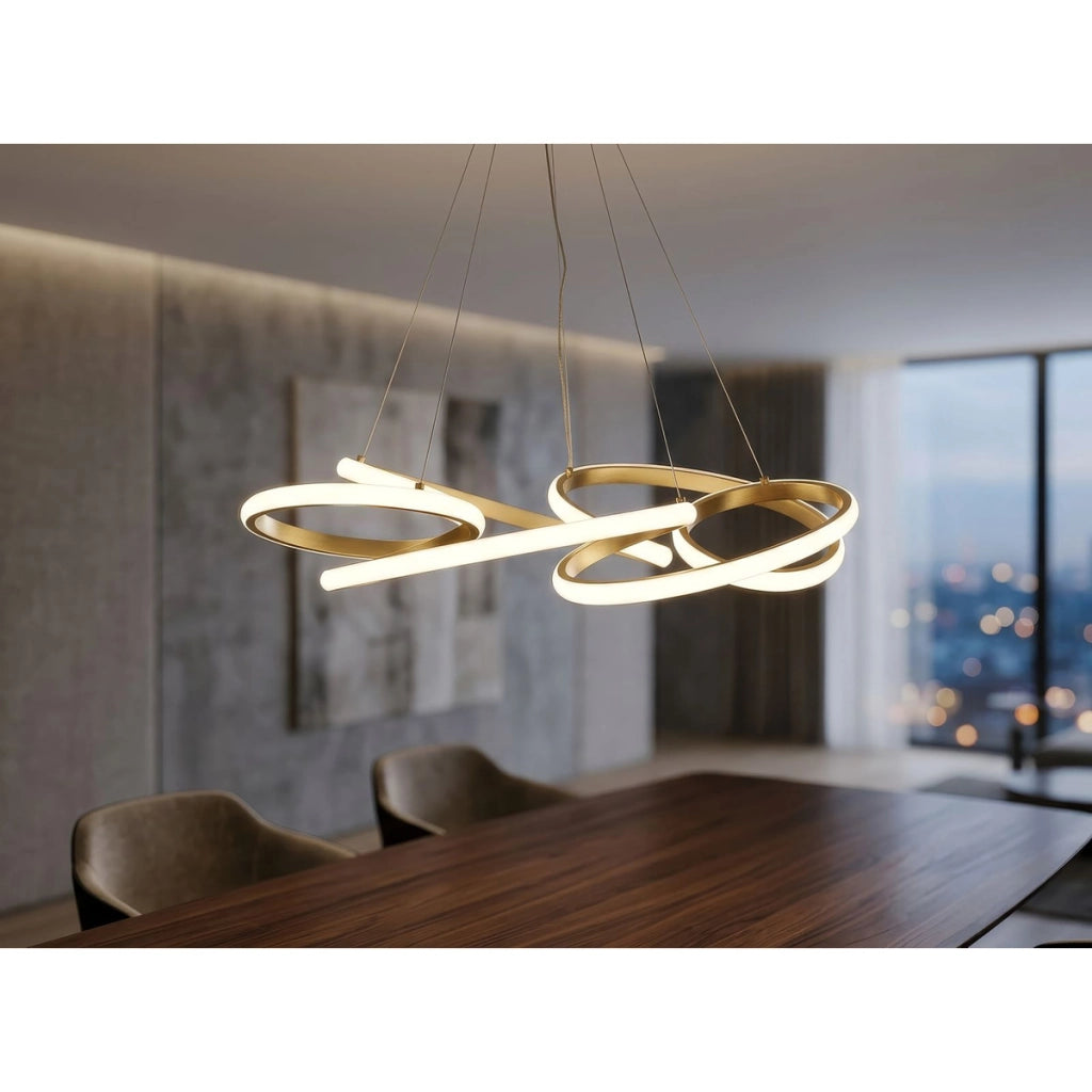 Lampadario Glovy in oro satinato con spirali LED regolabili