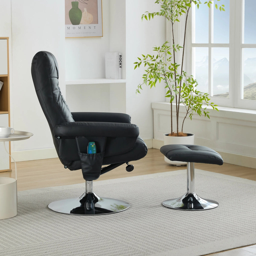 Poltrona Relax Reclinabile Massaggiante con Poggiapiedi ¨C MINIMAL ¨C Elettrica, Girevole, Similpelle Nero