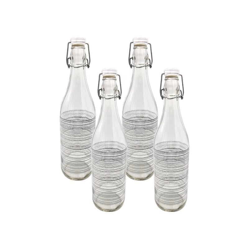 KIT SET 4 PZ BOTTIGLIA IN VETRO CIRCLE 1LT CON TAPPO A CHIUSURA