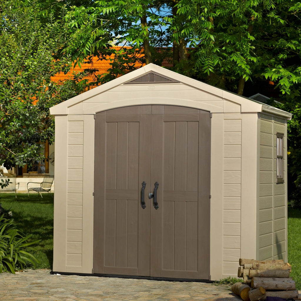 Factor 8x6  - Casetta da Giardino 256,50x243x182 cm 2 Ante per deposito attrezzi finitura effetto legno  in Resina Beige