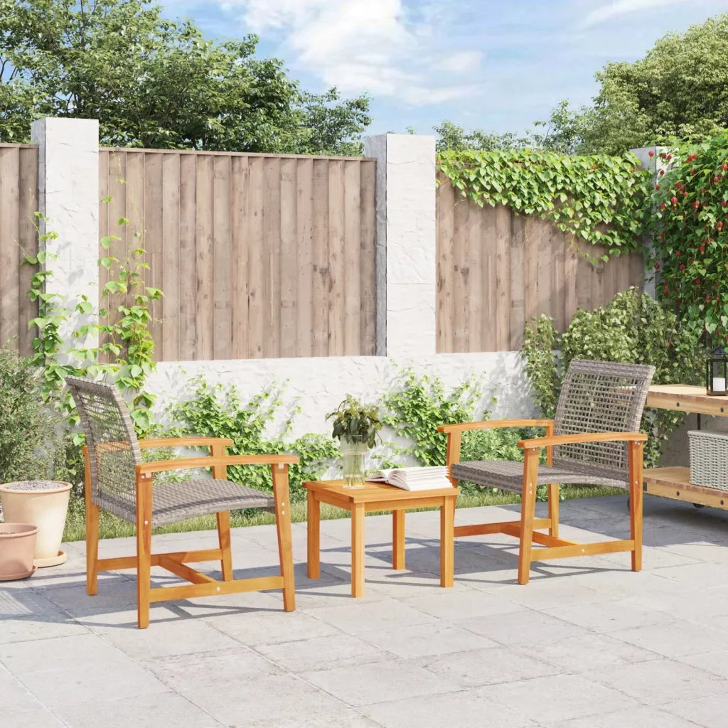 Sedia da patio-Sedie da Giardino 2pz Grigie in Polyrattan e Legno di Acacia