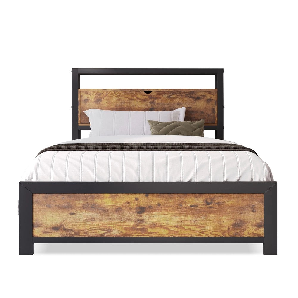 Letto Singolo in Metallo con Testiera Contenitore e Rete a Doghe ¨C MINIMAL ¨C Nero 90x200