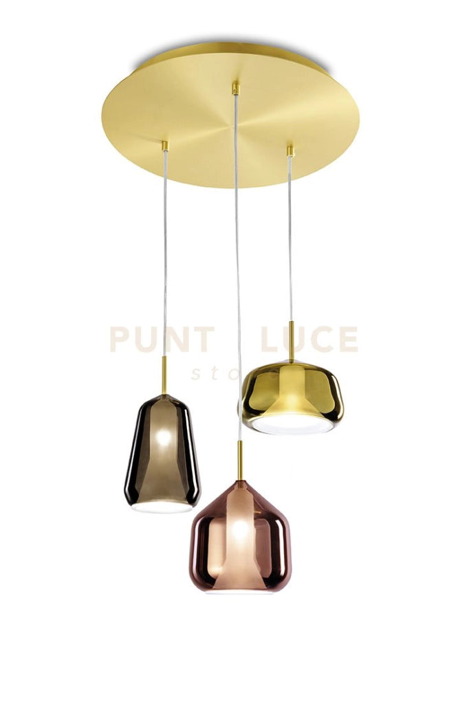 X-RAY SOSPENSIONE  RETTANGOLARE TRE LUCI 3 MULTICOLOR MONTATURA ORO ATTACCO G9
