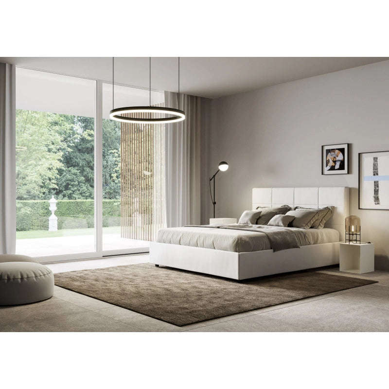 Letto imbottito Letto Matrimoniale alla Francese 150x200 cm Mika - Bianco,Similpelle,Contenitore