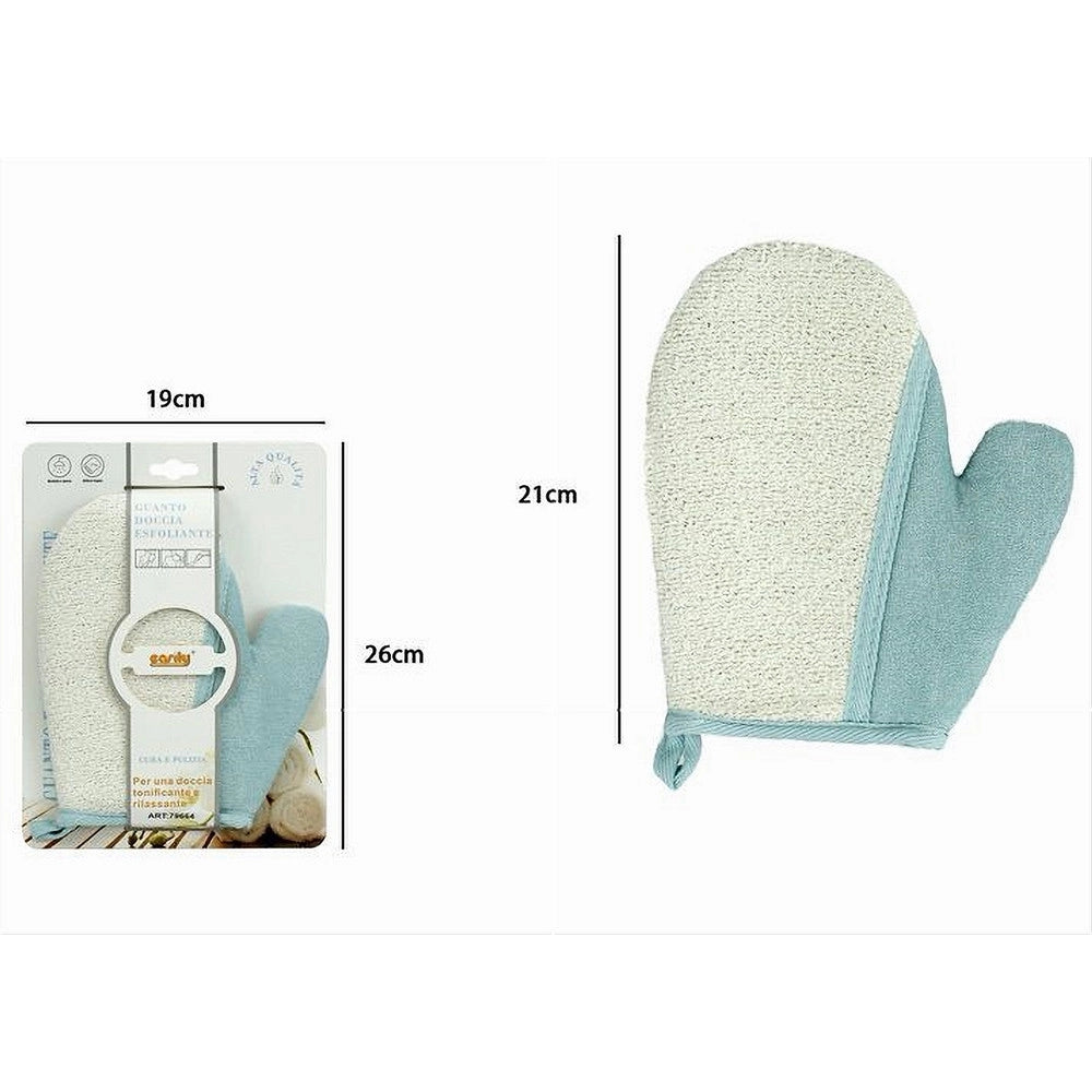 Trade Shop - Guanto Doccia Bagno Esfoliante Per Cura Pulizia Pelle Corpo 21 Cm Azzurro 79664 -