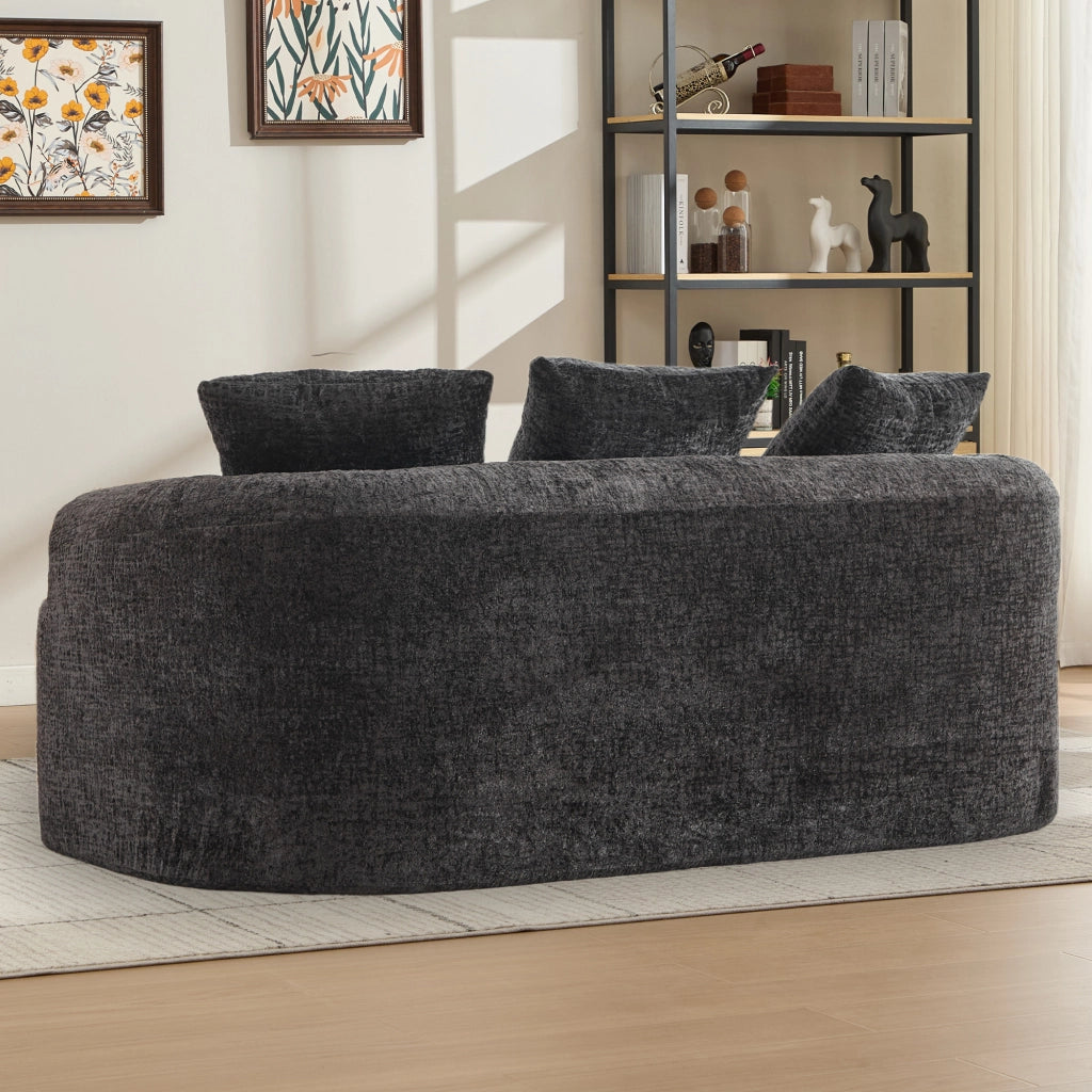 Divano 2 Posti Curvo in Velluto con Cuscini ¨C MINIMAL ¨C Beige/Grigio