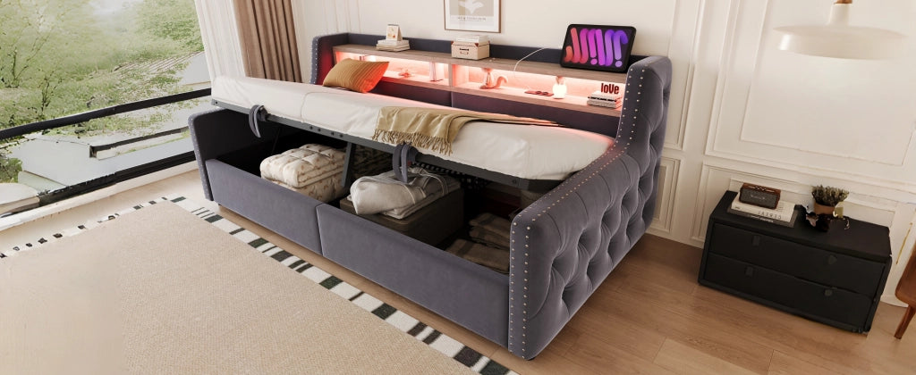 Letto divano con vano contenitore idraulico velluto 90x200 cm