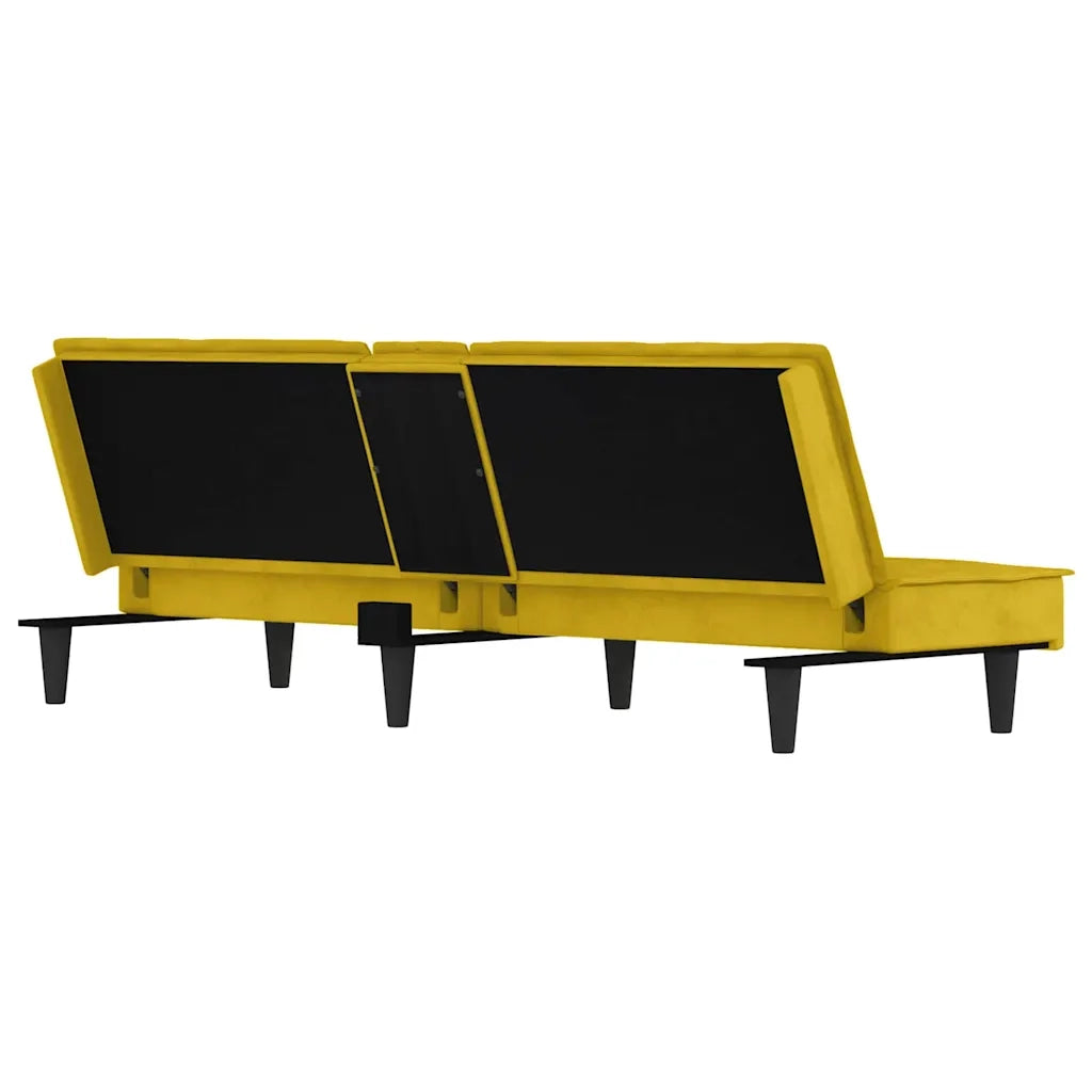 Divano Letto con Portabicchieri in Velluto Giallo