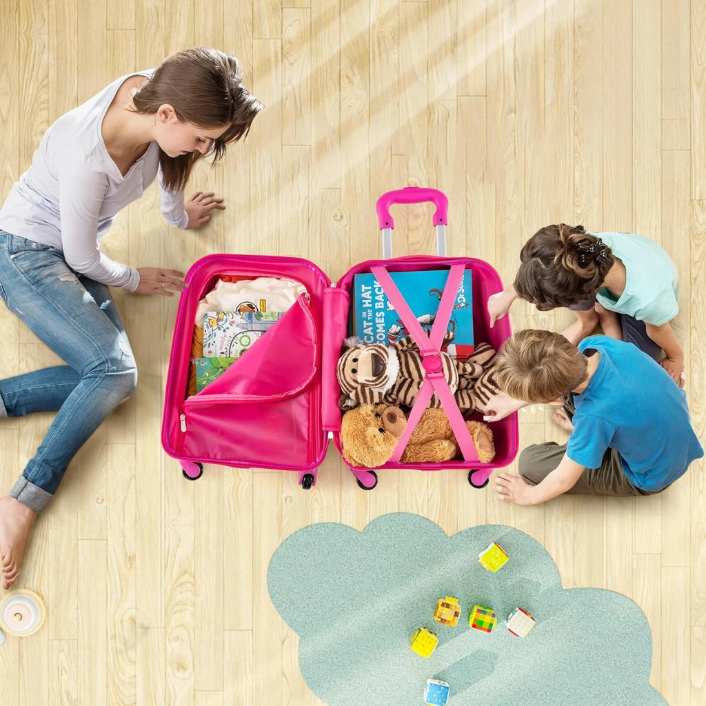 Set di Valigia per Bambini, 16" Valigia+ 12" Zaino, 2 Pezzi, con Ruote Girevoli a 360° e Maniglia Retrattile, Ideale per Viaggiare in Modo Comodo e Divertente (Modello 25)