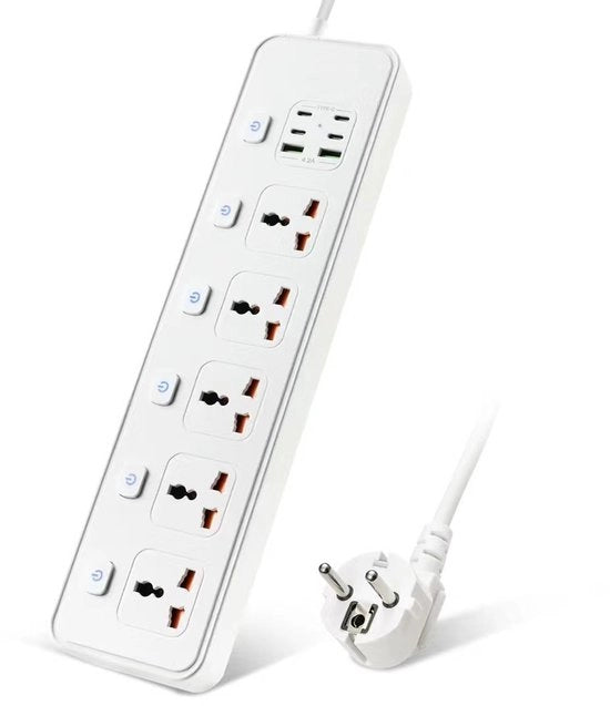 Stopcontatto USB-C con caricamento indipendente, con interruttore autonomo, presa di espansione, scatola di presa con porte USB, bianco