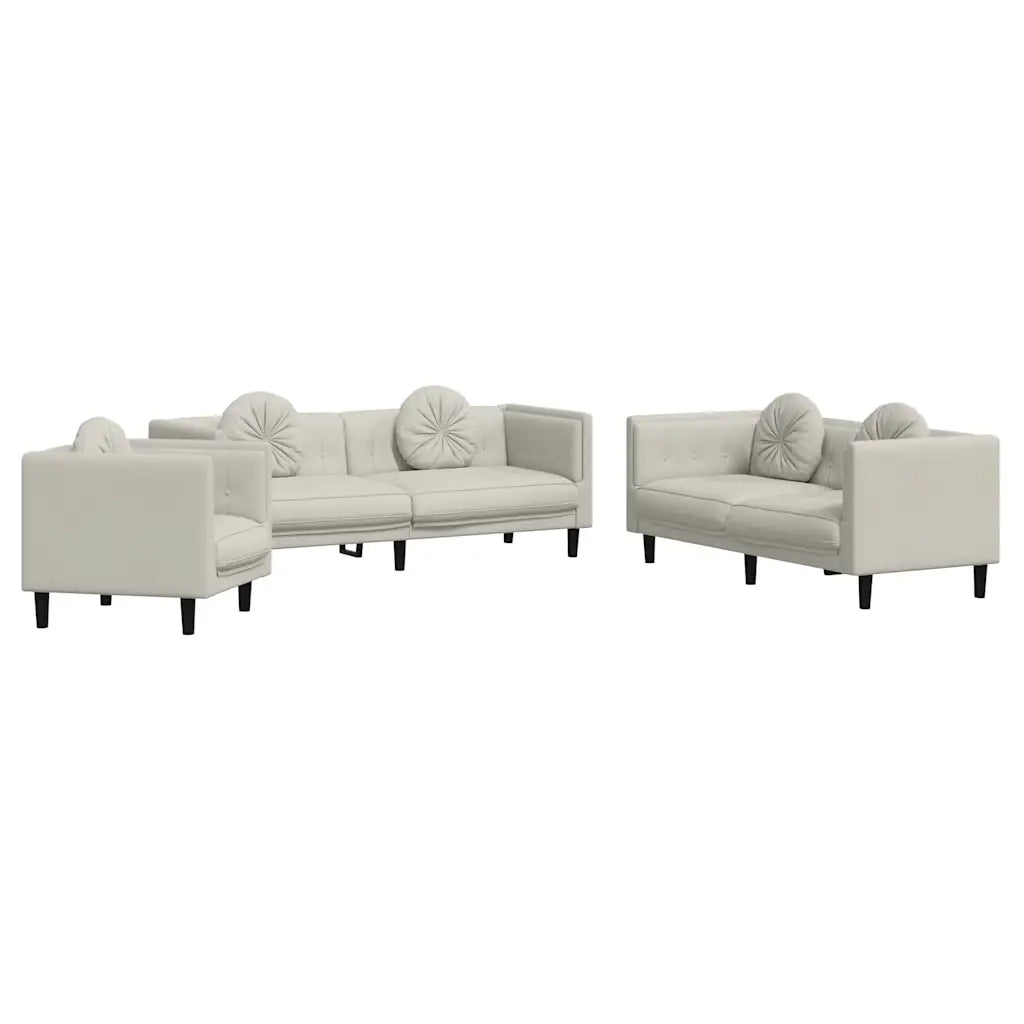 Set di Divani 3 pz con Cuscini Crema in Velluto
