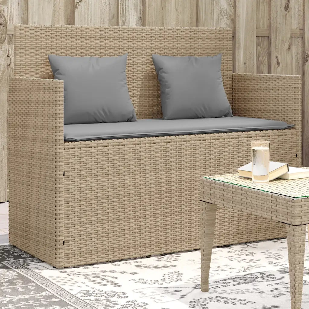 Panca da Giardino con Cuscini-Sgabello-Panca da esterno Beige in Polyrattan 985979