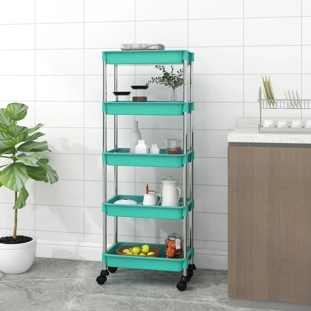 Carrello da Cucina 5 Ripiani Turchese 42x29x128 cm Ferro e ABS CFW5123652