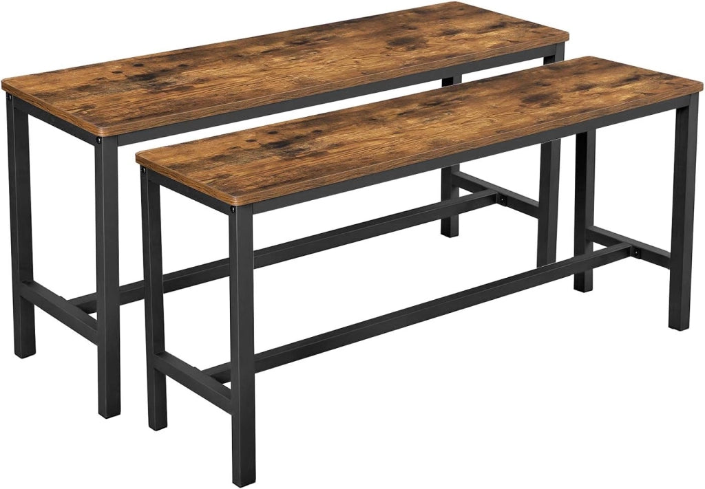 VASAGLE Set di 2 Panche da Tavolo, Panche da Interni, 108 x 32,5 x 50 cm, in Stile Industriale, Struttura Resistente in Metallo, per Cucina Sala da Pranzo Soggiorno, Marrone Vintage e Nero KTB33X