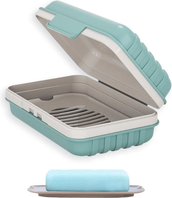 Dispenser di sapone con coperchio per doccia e viaggi, impermeabile blu