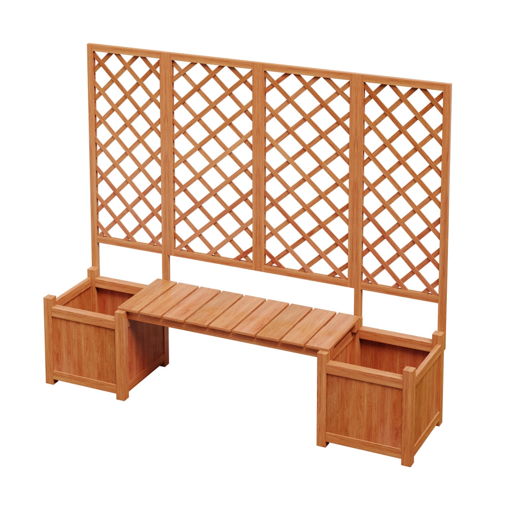Fioriera con grigliato 169x145x42 cm con seduta; in legno marrone