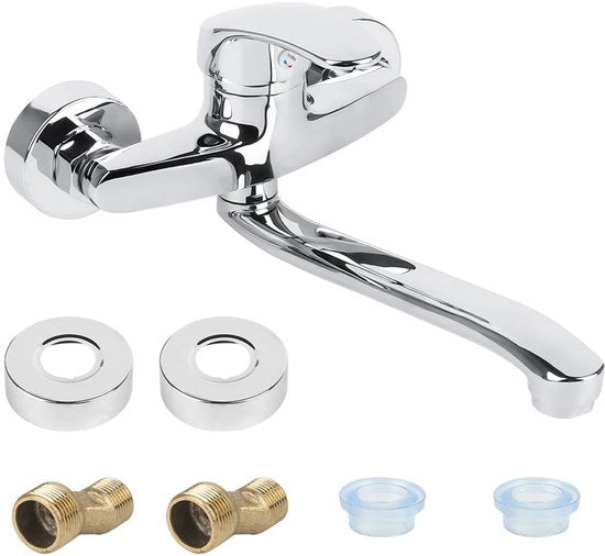 Crano da cucina da parete, 360° girevole, miscelatore caldo e freddo, crano da cucina da parete, maniglia 25cm