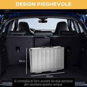 Rampa per Sedia a Rotelle Pieghevole con Guide Laterali 61x72 cm in Lega di Alluminio Argento e Nero