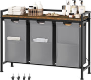Cesto Portabiancheria, Porta Biancheria, Struttura in Metallo, 3 Sacchi in Tessuto Oxford Rimovibili, per Bagno e Lavanderia, 70x30x71cm/97x30x71cm, Capacità 40Lx3