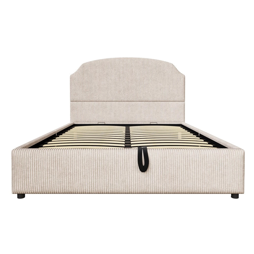 Letto Contenitore Imbottito 140x200 ¨C MINIMAL ¨C Tessuto a Righe, Testiera, Idraulico