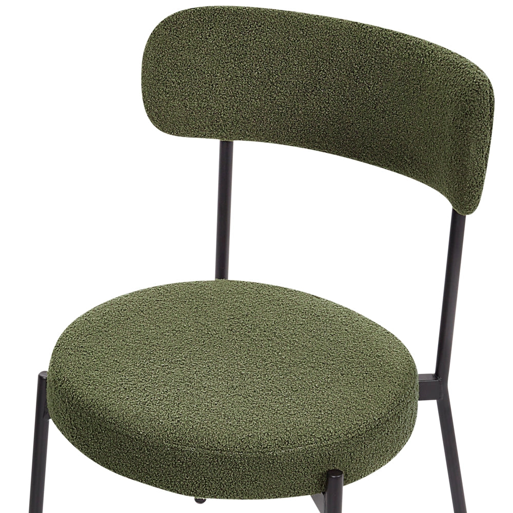 Set di 2 sedie per sala da pranzo Boucle verde scuro Gambe in acciaio nero Sedute per sala da pranzo di design moderno