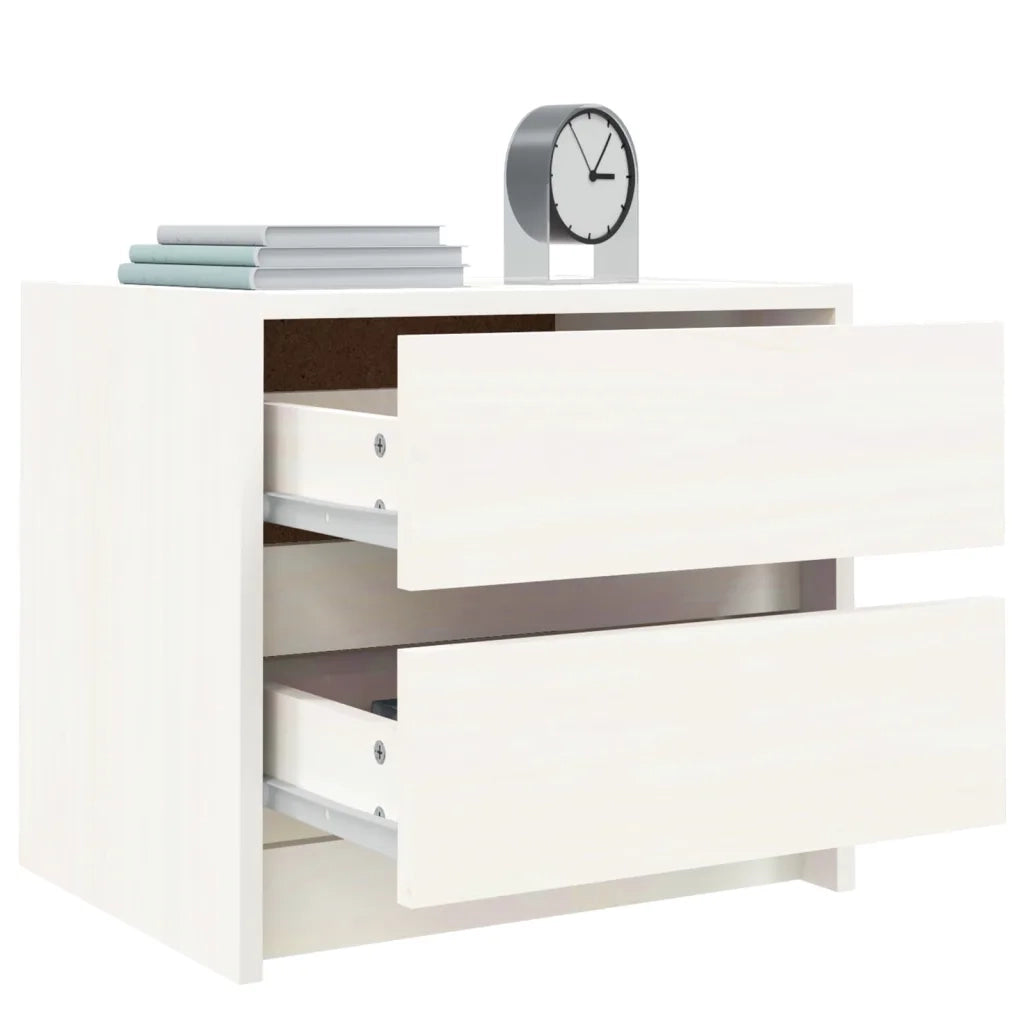 Comodino Bianco 40x31x35,5 cm in Legno Massello di Pino 836137