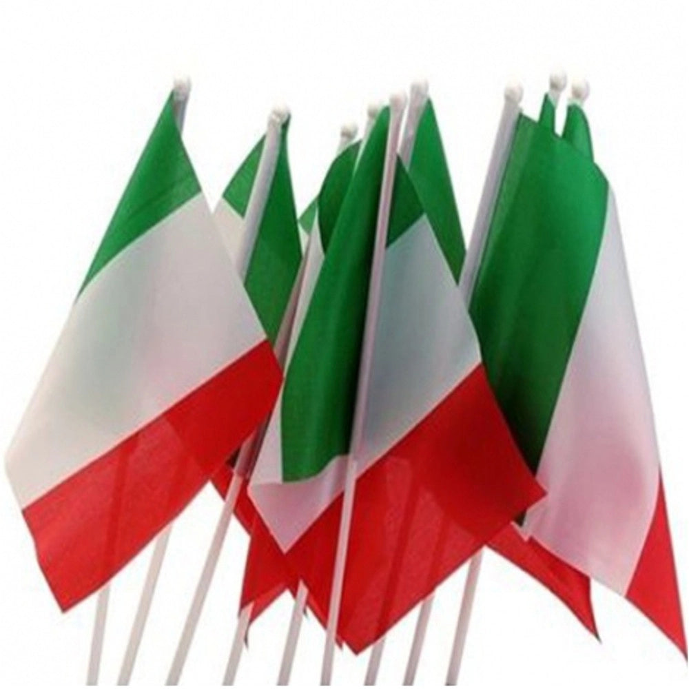 Trade Shop - 3 Bandiere Con Asta 45x30 Italia Italiana Tricolore Nazionale Mondiali Europei -