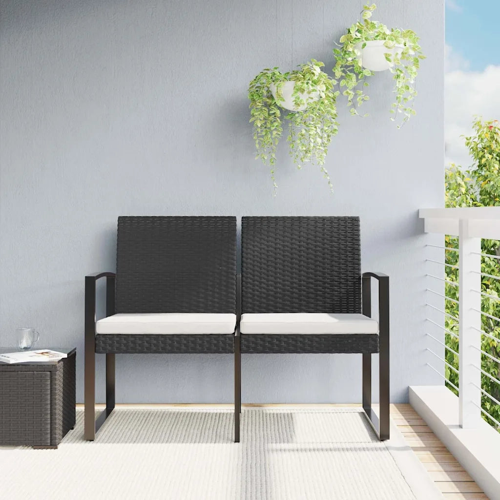 Panchina da Giardino | Panca da Giardino a 2 Posti con Cuscini in Rattan PP Nero