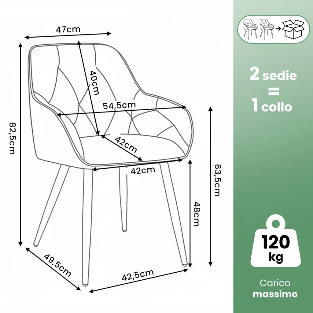 Set di 2 Sedie in velluto trapuntato DIAMANTE Grigio gambe nere