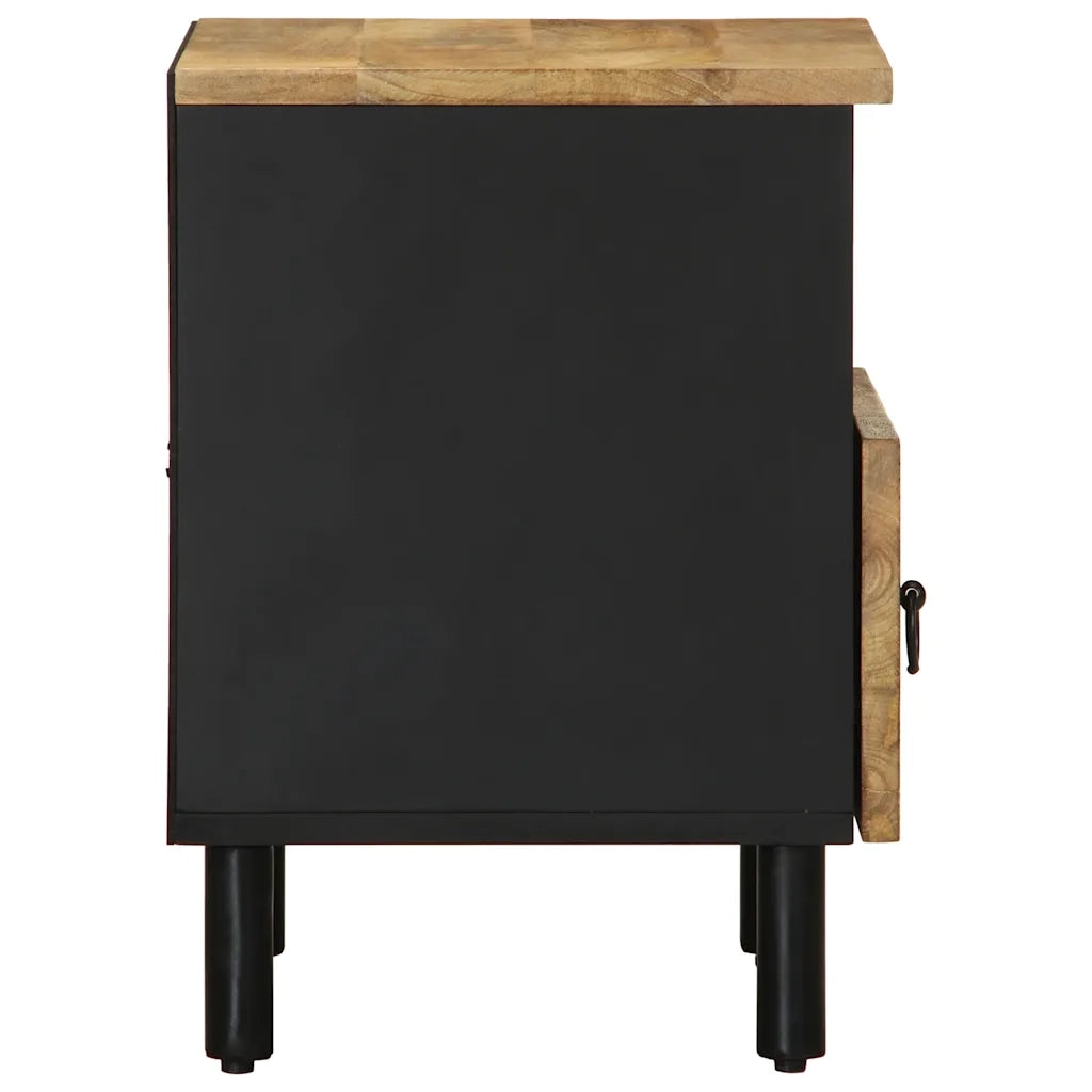 Comodino Nero 40x33x46 cm in Legno Massello di Mango Grezzo 4018634