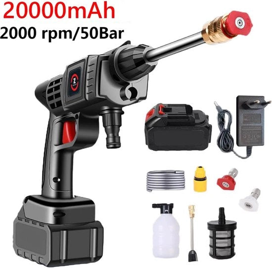 Hogedrukreiniger senza fili - con batteria e caricatore - 20000mAh - higroscopico - regolabile - 50 BAR - inclusa boccetta per acqua