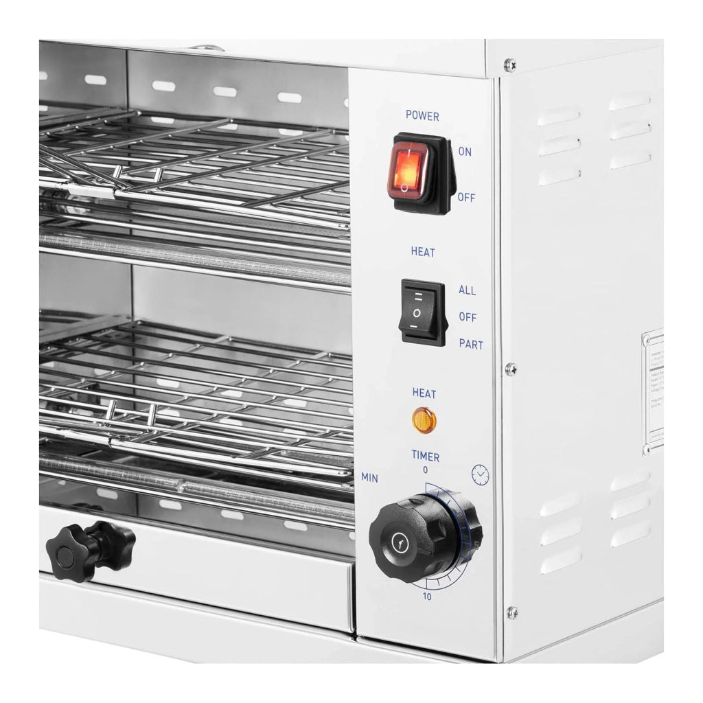 Forno elettrico grill Salamander cucina professionale (3.200 Watt, 65 - 200 °C, 0 - 15 min, contenitore raccogli grasso, acciaio inox) 14_0004016