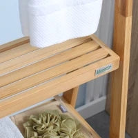 kleankin Portasciugamani Bagno Multiuso Pieghevole con 3 Barre e 3 Ripiani, 53x30.5x152 cm, Legno Naturale
