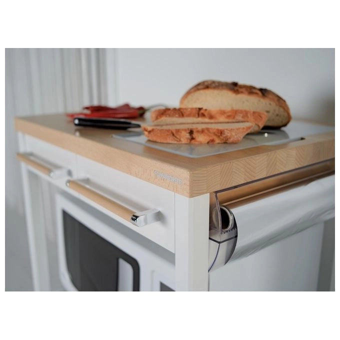 Foppapedretti 9900339530 Carrello da Cucina con Vano Porta Microonde e Tagliere Estraibile colore Bianco Naturale