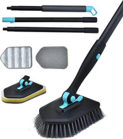 Borsetto da bagno 3 in 1 con manico da 130 cm, detersivo per docce e teglie con testa dura, applicazioni a microvezzi per bagno, parete e vetro (nero)