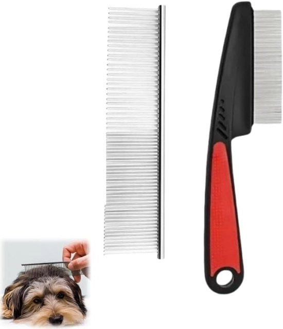 Set di 2 Pettorinelle in Acciaio Inossidabile con Denti Fini - Effettivi contro Zecche e Pulec per Gatti e Cani