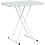 Tavolino laterale in altezza da giardino regolabile; tavolino da giardino pieghevole in plastica; tavolino rettangolare da caffè da 50kg caricabile; tavolo divano 76x50x74 cm per balcone interno esterno terrazza bianca