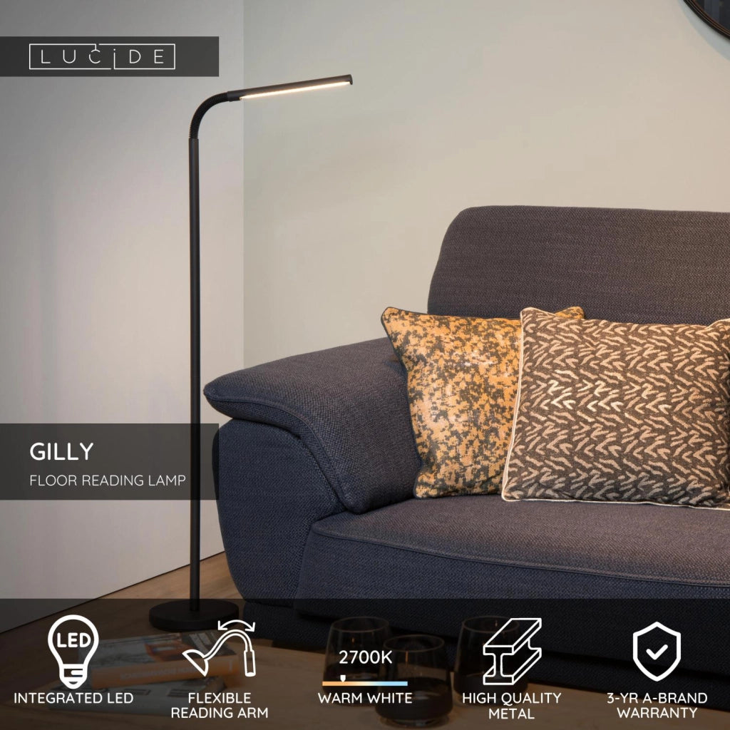 Lampada da terra LED GILLY nera metallo Lucide