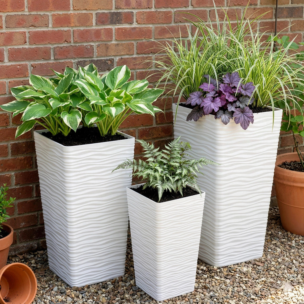 Vasi da Giardino Impilabili con Motivo Ondulato ¨C Zephmum ¨C Plastica Bianco 42/55/65 cm